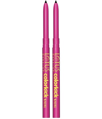 Lotus Makeup Colorkick Kajal Black, Pencil Stick, Smudge Proof & Water Proof, 0.28g (Pack of 2)