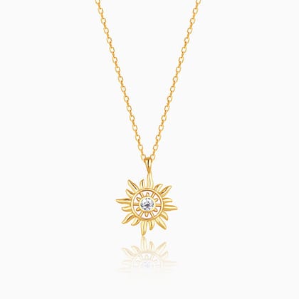 Golden Striking Sun Pendant With Link Chain