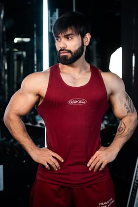 WILD VERVE RIBBED TANK (MEHROON)-S