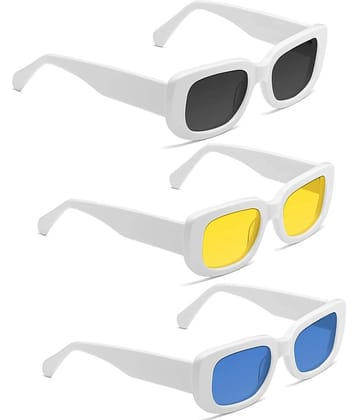 Elligator White Rectangular Sunglasses ( Pack of 3 ) - Medium