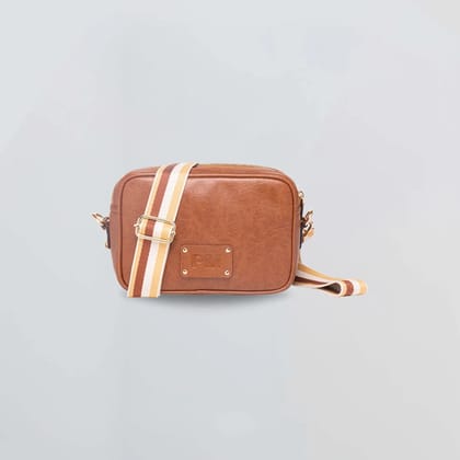 PERSONALISED DOUBLE ZIP SLING BAG - TAN-Tan