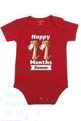 Eleven Month Milestone Baby Romper | Onesies w/ Custom Name-Red / Baby Romper / 0-3 Months
