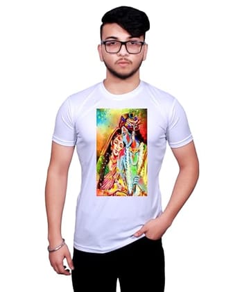 NITYANAND CREATIONS Round Neck White Holi T-Shirt for MEN-HOLI-T-SHIRT-11564-L