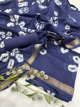 Hand Block Printed Maheshwari Silk Suit.