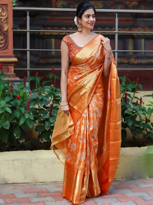 Floral Woven Design Zari Banarasi Saree