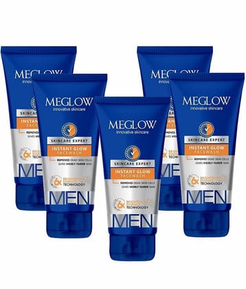 Meglow Instant Glow Facewash for Men for Skin Brightening for Even Skin Tone 70g ( Pack of 5 )