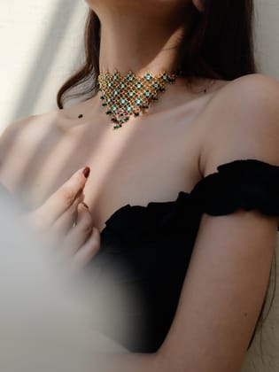 Mizaz Green Kundan Choker Necklace-Green