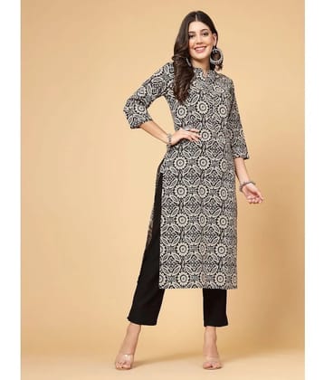 Pistaa 100% Cotton Printed Straight Womens Kurti - Black ( Pack of 1 ) - None