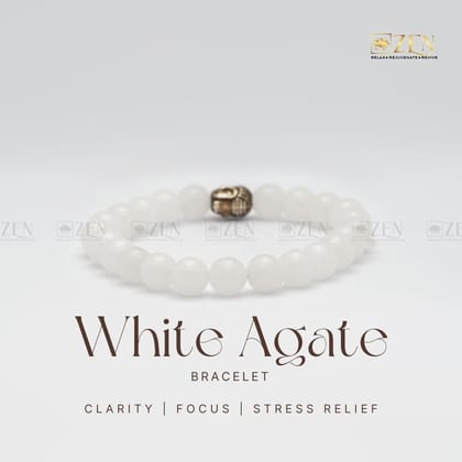 Zen White Agate Bracelet For Brain Power-S - 6.5 inches (Women)