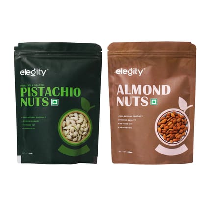 Elegity Dry Fruit Combo Pack |100% Natural |No Added Preservatives| Nutritious Snacks Almonds & Pistachios, 250 gm - Pack of 2