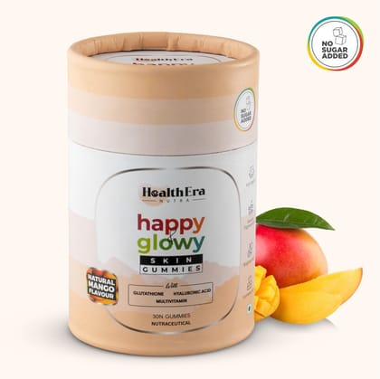 Happy & Glowy Skin Gummies | Contains L-Glutathione, Hyaluronic Acid & 6 Essential Vitamins | Natural Mango Flavour | NO ADDED SUGAR | 30 Gummies Pack