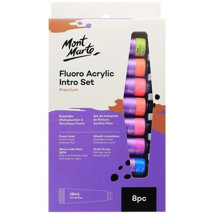 Mont Marte Fluoro Acrylic Paint Set Premium-8 SHADES X 18 ML