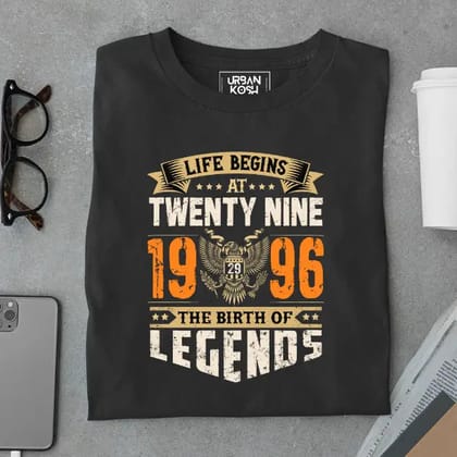 Life Begins at 29, The Birth of Legends Premium Unisex Birthday T-shirt-Black / S