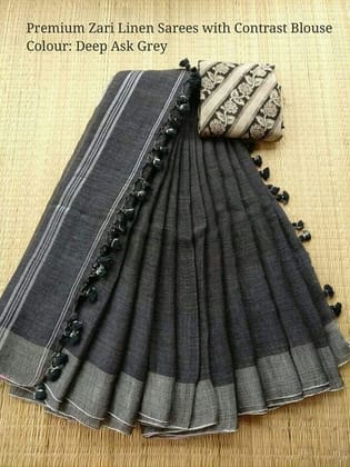 AWESOME LINEN COTTON PRINTED SAREE - 2073