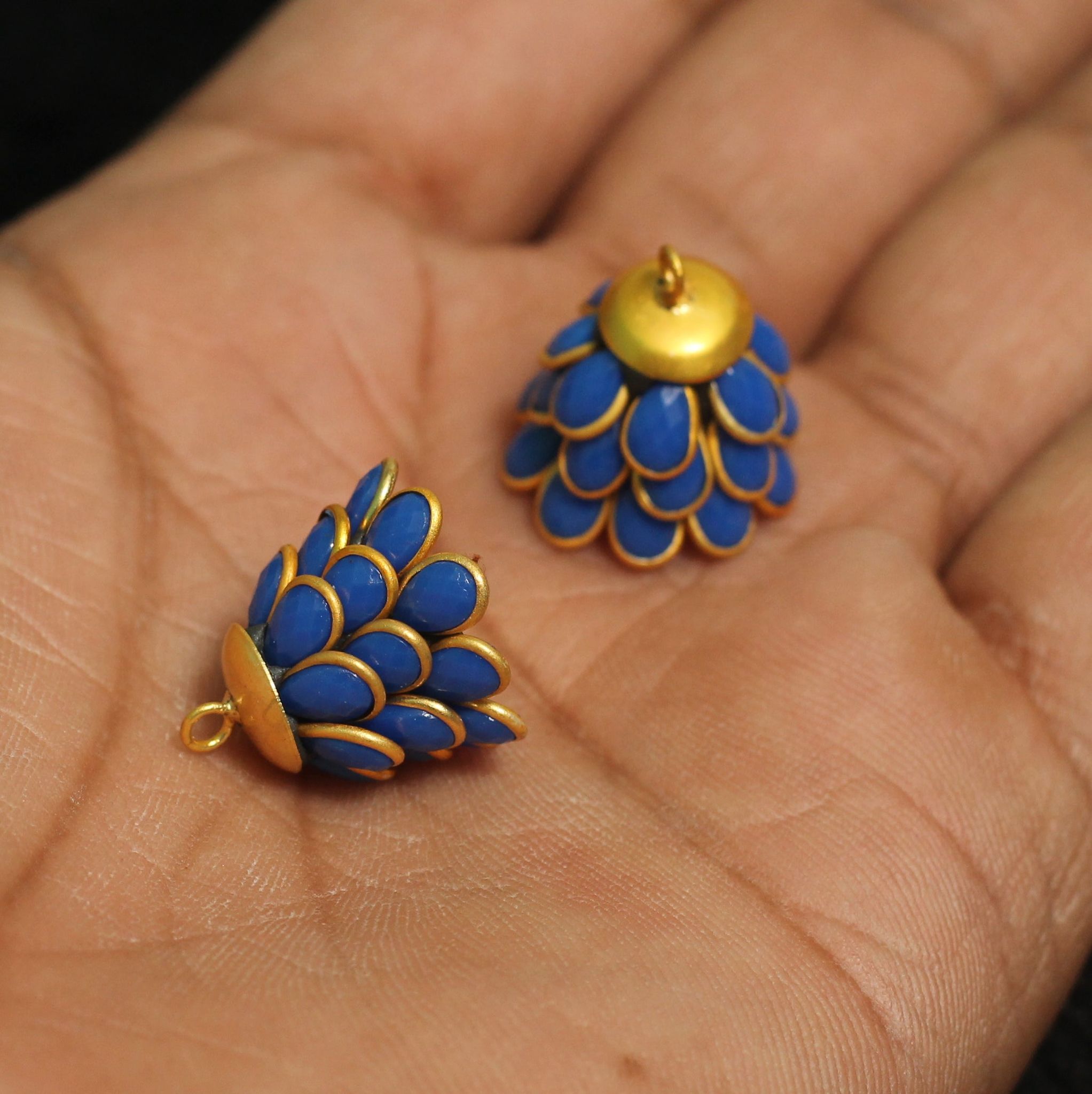2 Pairs Pacchi Jhumka Opaque Blue 14x19 mm-Blue / Acrylic