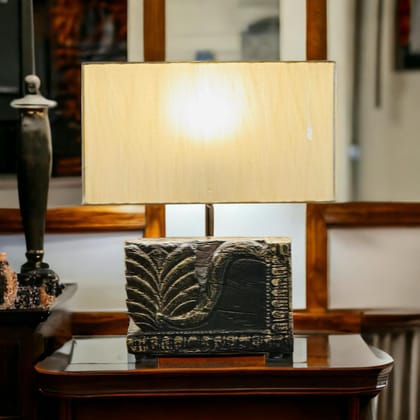 Carved, Wooden Table Lamp  ( Shade included) : Noor 30