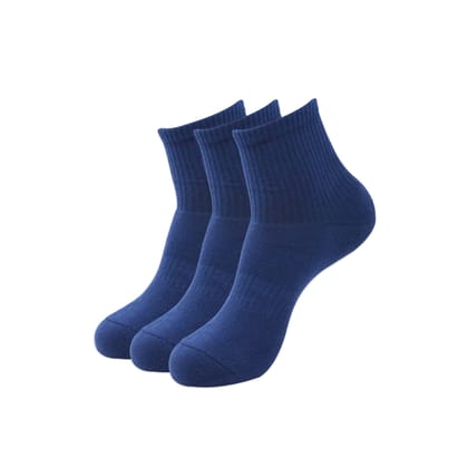 Balenzia Men's Full Cushioned Terry/Towel Ankle Sports Socks, Gym Socks- Navy (Pack of 3/1U)-Stretchable from 25 cm to 33 cm / 3 N