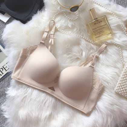 Vanilla Spandex Cheer - Casual wire free solid support Bra in Beige-32B