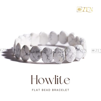 Howlite - Flat Bead Bracelet-S - 6.5 inches (Women)