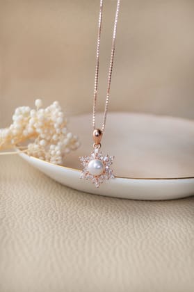 Pearl Celebration Rose Gold Plated Sterling Silver Pendant-With Chain / Rose