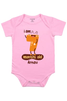 Seven Months Milestone Baby Romper | Onesies w/ Custom Name-Baby Romper / Pink / 0-3 Months