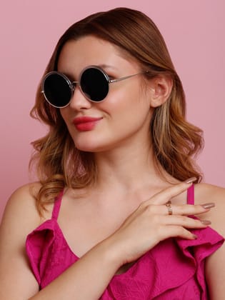 SUNNIES Large Full Frame Metal Round Solid UV Protected Women Sunglasses-SNS-11697-C201