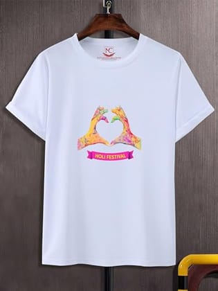 NITYANAND CREATIONS Round Neck White Holi T-Shirt for MEN-HOLI-T-SHIRT-11511-L