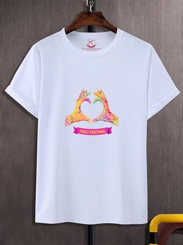 NITYANAND CREATIONS Round Neck White Holi T-Shirt for MEN-HOLI-T-SHIRT-11511-L