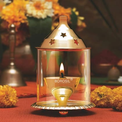 Borosil Brass Akhand Diya | Golden Medium