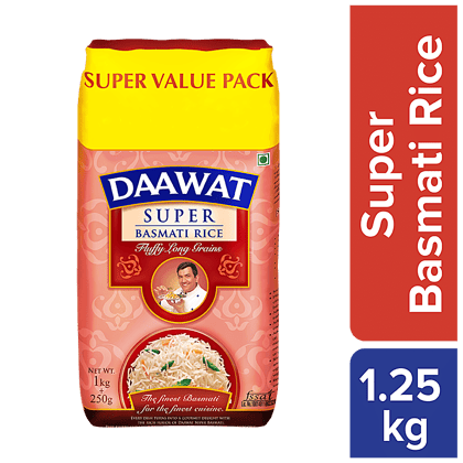 Daawat Basmati Rice/Basmati Akki - Super, 1 Kg 250 G Extra(Savers Retail)