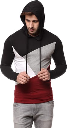 Gritstones Solid Men Hooded Maroon, Black T-Shirt