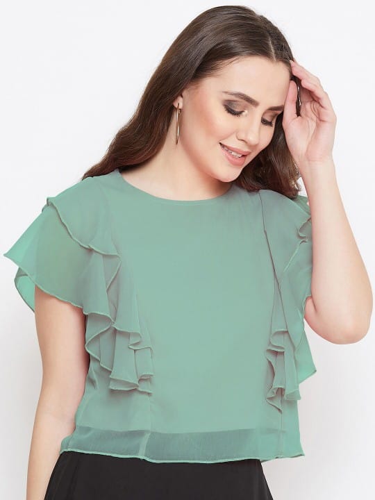 Pink Ruffles Georgette Crop Top