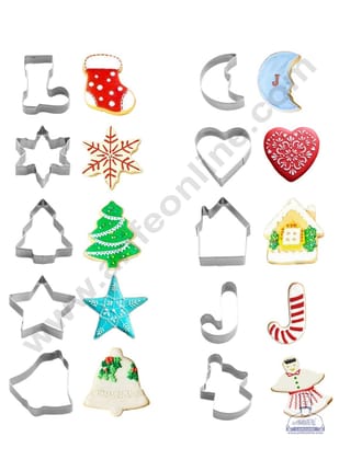 CAKE DECOR™ 10 Pcs Christmas Theme Stainless Steel Biscuit Cookies Cutter Mould