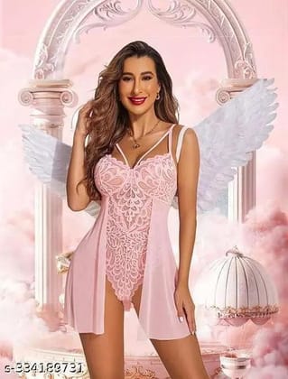 FIMS Babydoll Lingerie Nightwear for Honeymoon | Sexy Teddy Babydoll Nightwear-M / Pink