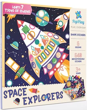         PepPlay Shape Sticker-Space Theme, No Mess Art & Craft for Kids, DIY Activity, Gifts for Ages 3 to 7, Paint by Sticker, Learn Shapes & Colours, Easy to Peel, Reusable, 650 Stickers       