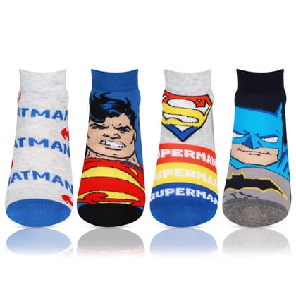 Superman Batman Cotton Socks for Kids - Pack of 4 Assorted 3-5 Years