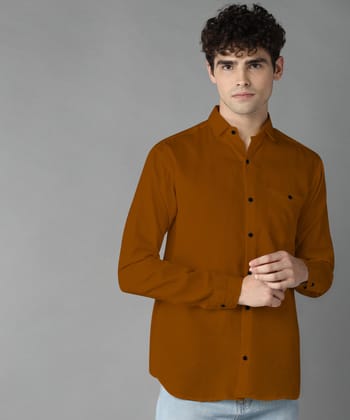 Rich Vesture Mens Mustard yellow Color Poly Cotton Fabric Solid Regular fit Full Sleeve Casual And Semi Formal Wear With Apple Cutt Shirt For EveryDay (Pack of 1) (Size:- XL) - None