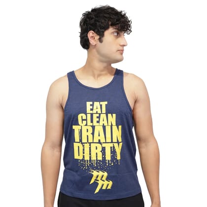 Muscle Mantra Gym Stringer Eat Clean Train Dirty-Blue / L