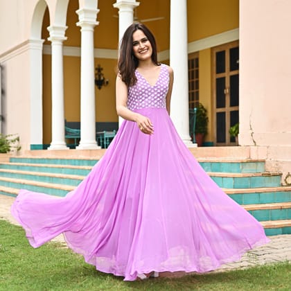 Violet Tulle Embroidered Dress-M