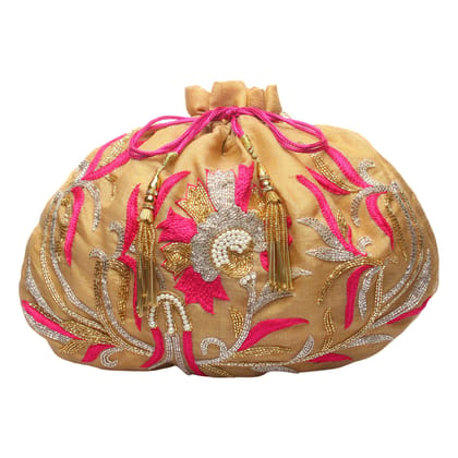 Gold potli bag ,floral art work