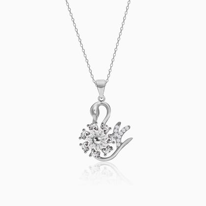 Silver Floral Swan Pendant with Link Chain