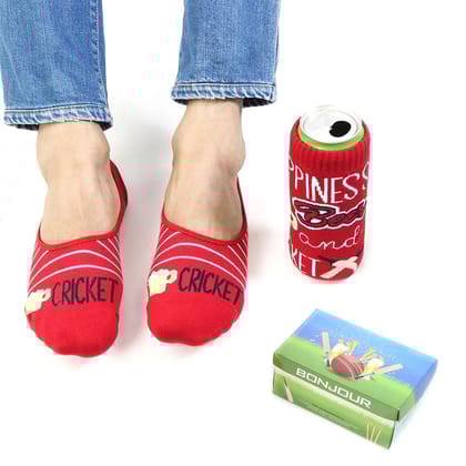 Crikbuzz Combo Pack Of Loafer Socks & Beer Can Cover - Red