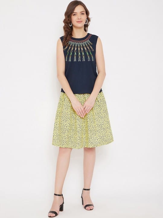 Women Yellow & Black Printed Skirt