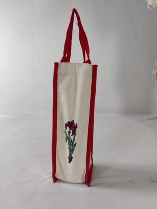 Handcrafted Block Printed Bottle Bag  Eco Friendly Reusable Wine Tote Perfect for Gifting and Storage-Pink-Onesize