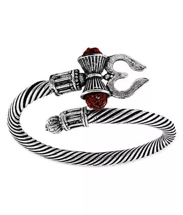 Rudraksha Trishul Damroo Designer Oxidized Gold Bahubali Kada Bracelet Unisex Cuff - None