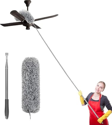 SMARTCAM Long Handle Microfiber Feather Ceiling Duster for Dust Cleaning with Extendable Pole, 30-100 Inch, Anti Scratch Bendable Head Brush for Cleaning High Cobweb Stick High Ceiling Fan
