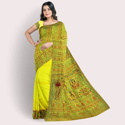 Madhubani Painting Chanderi Silk Saree Sita Pulwari Design