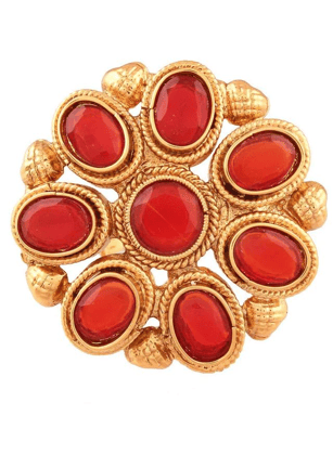 Gold-Plated Red Stone Floral Cocktail Ring
