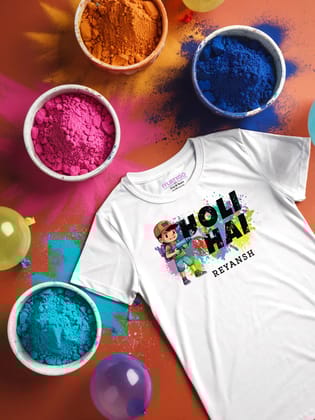 Holi Hai Kids T Shirt w/ Custom Name-White / 2-3 Yrs
