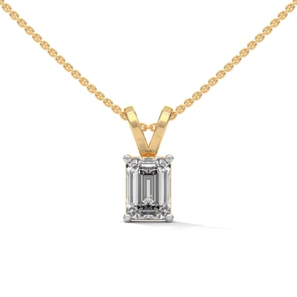 Roza 1 Carat Emerald Cut Silver Pendant with chain | 22KT Gold Vermeil-Yellow Gold / 16 inches + 1 inch Extension